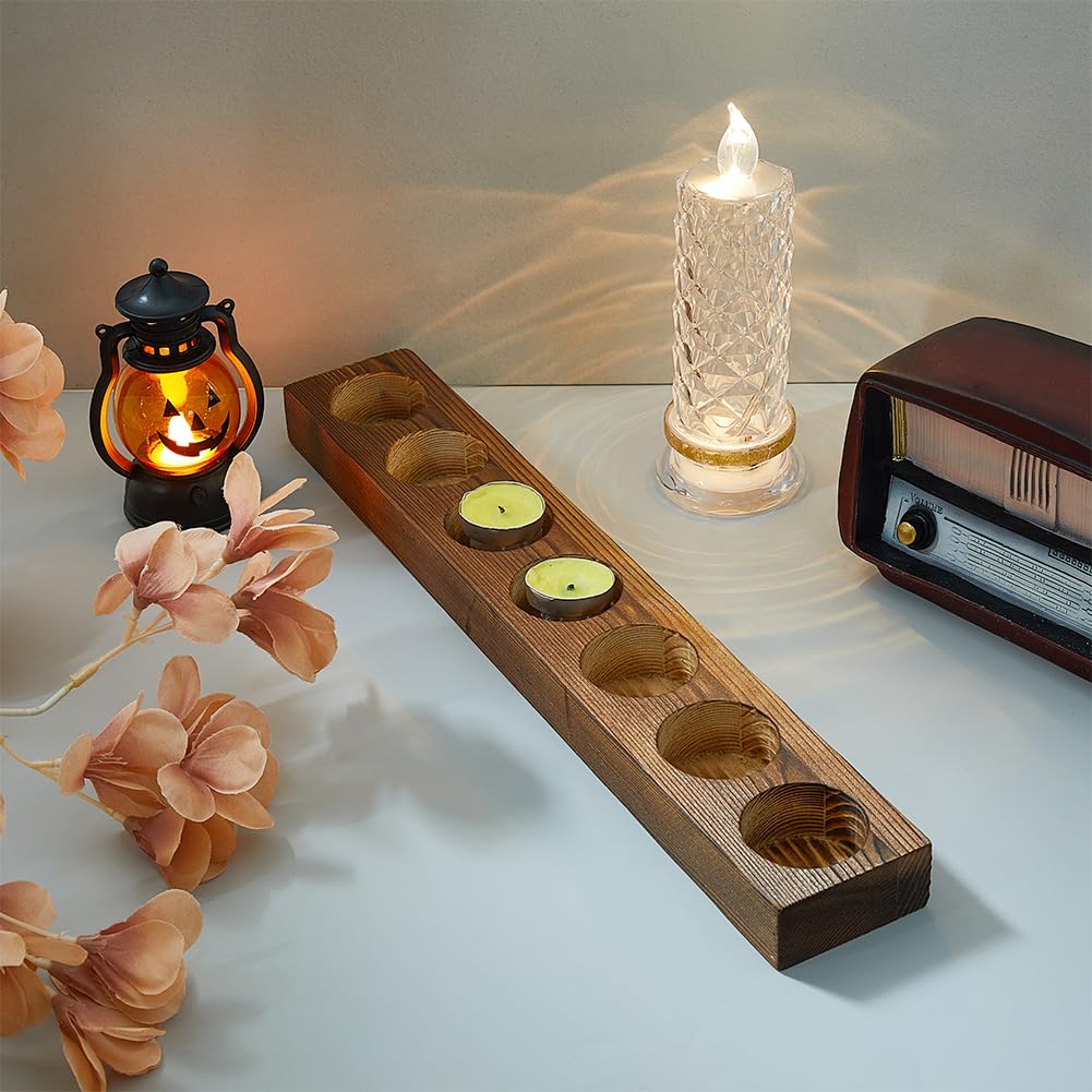 SUPERFINDINGS Large Wood Tealight Candle Holders Mango Wood Tea Light Holder Candle Centerpieces 7 Holes Wood Candle Holder for Tables Home Weddings Party(Inner Diameter 4.45cm/1.75inch)