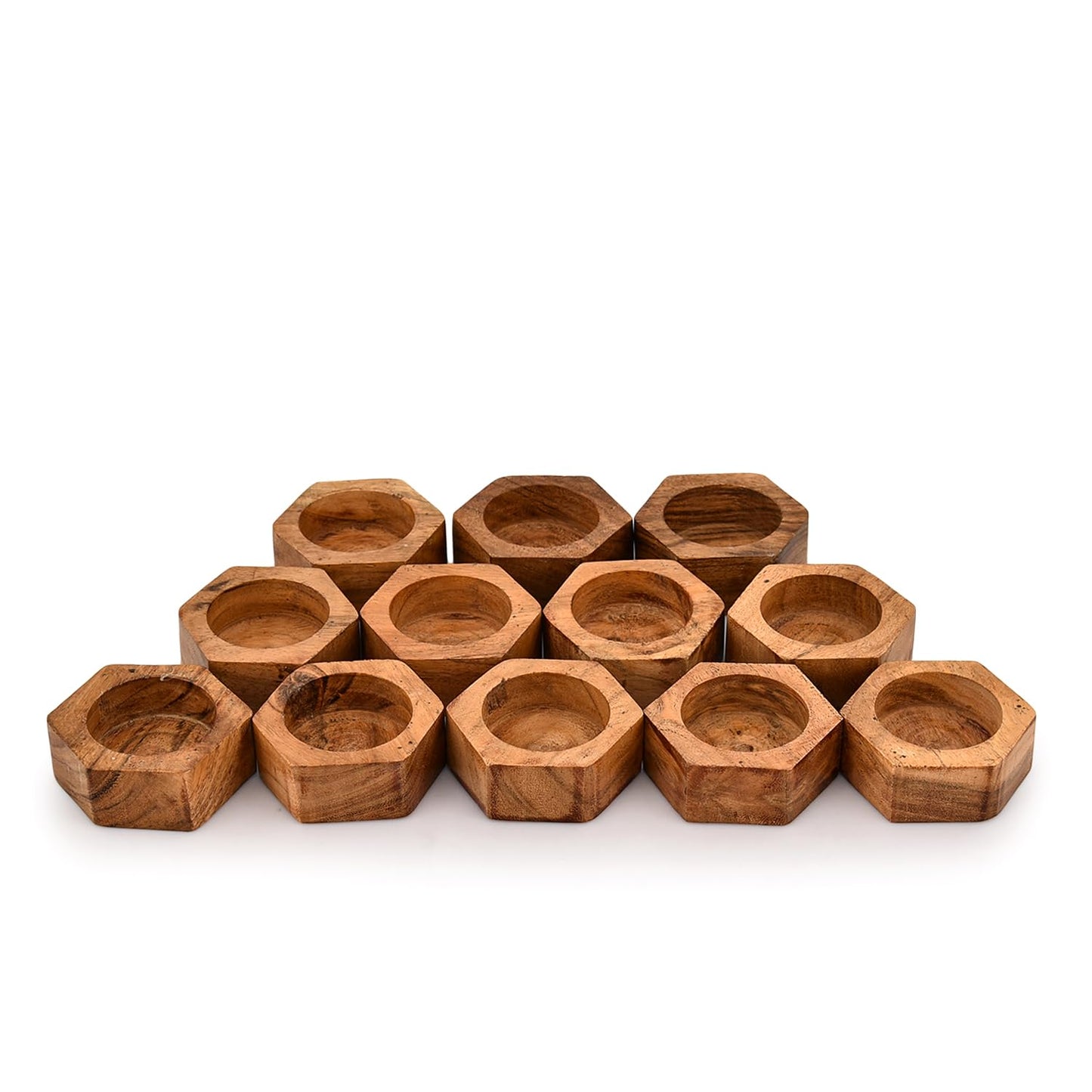 Kaizen Casa Tea Light Holder Acacia Wood Set of 12 Centerpieces for Dining Table Wedding Party Birthday Holiday Decoration (2.25" x 2.25" x 1"), (Set of 12)