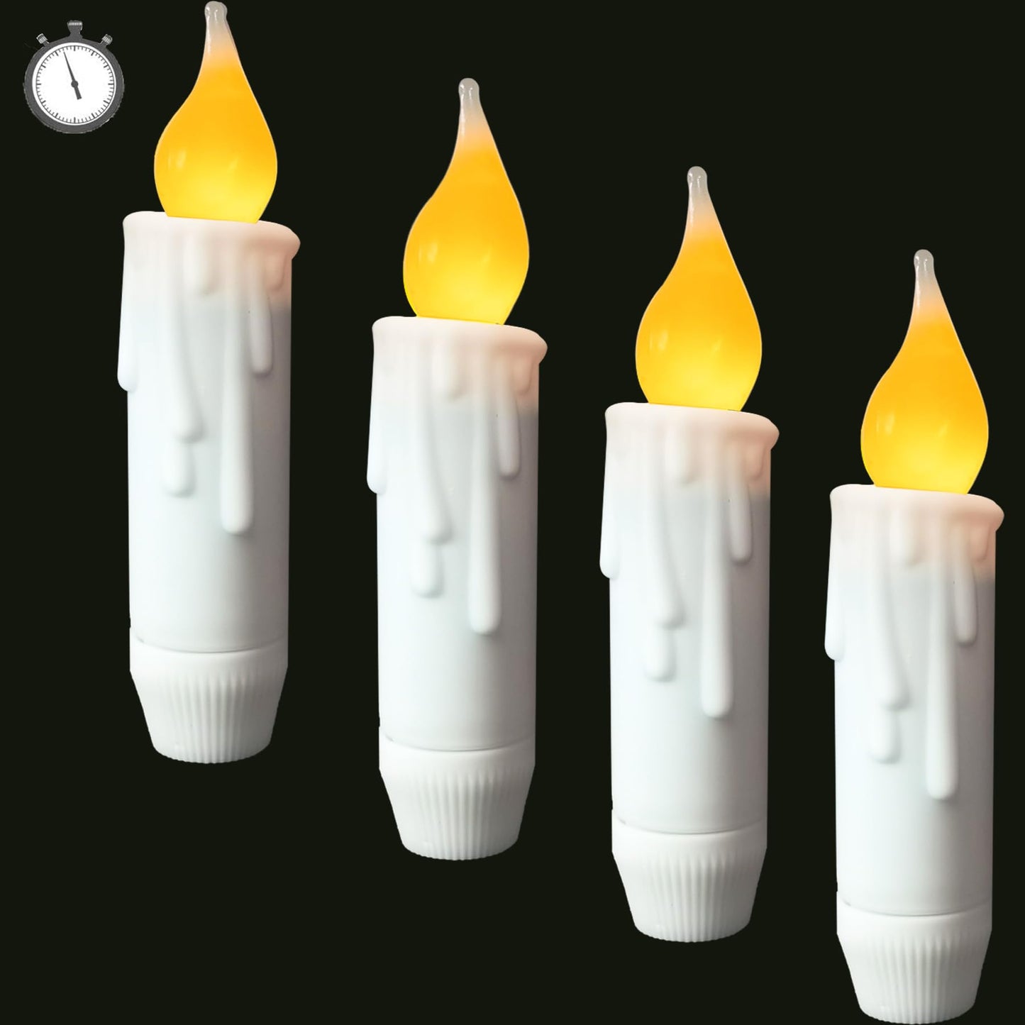 LINCOUNTRY. Short Taper Candles Battery Operated with Timer,Led Flameless Taper Candles Flickering Flame, 4.75 Inch White Electric Candlesticks for Fireplace Christmas Halloween Wedding Decor, 4 Pack