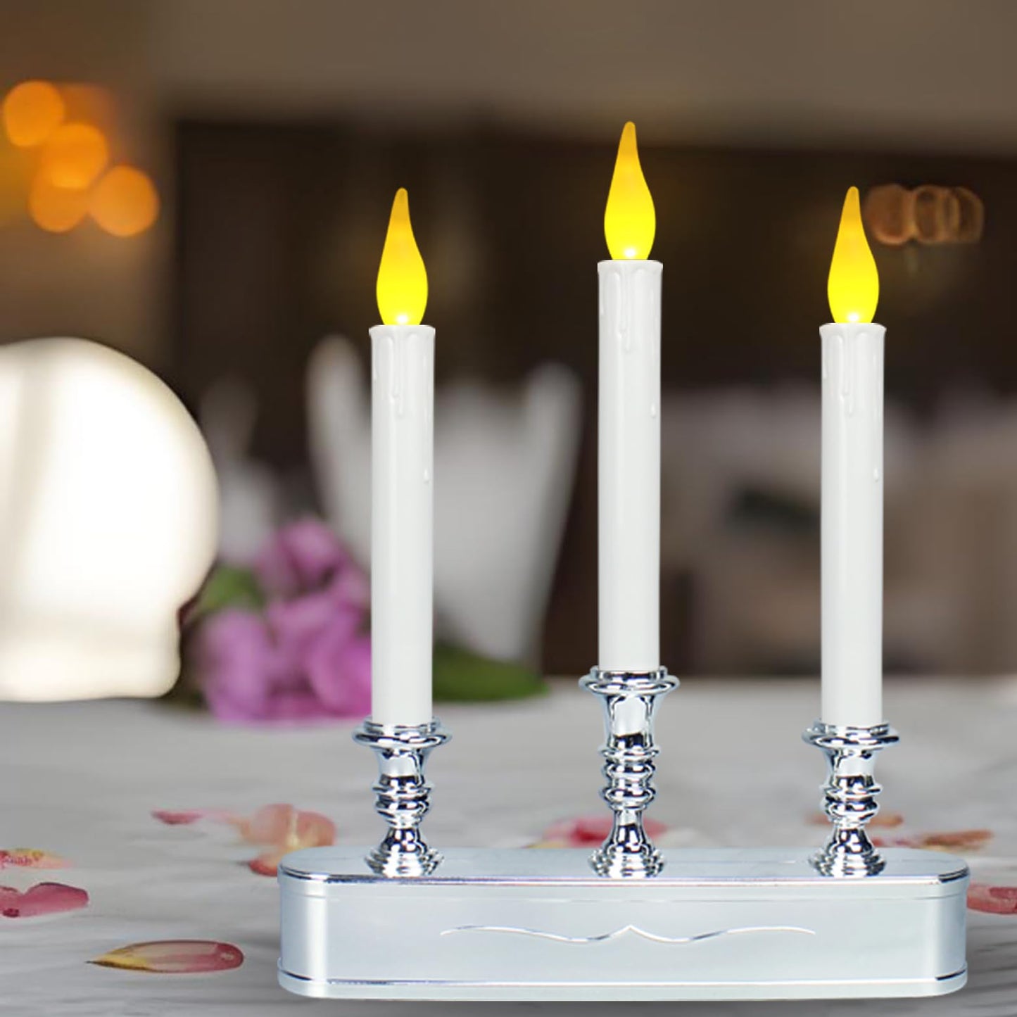 Window Candles Battery Operated with Timer 8 Hours on and 16 Hours Off Led Warm White with Flicker Flame