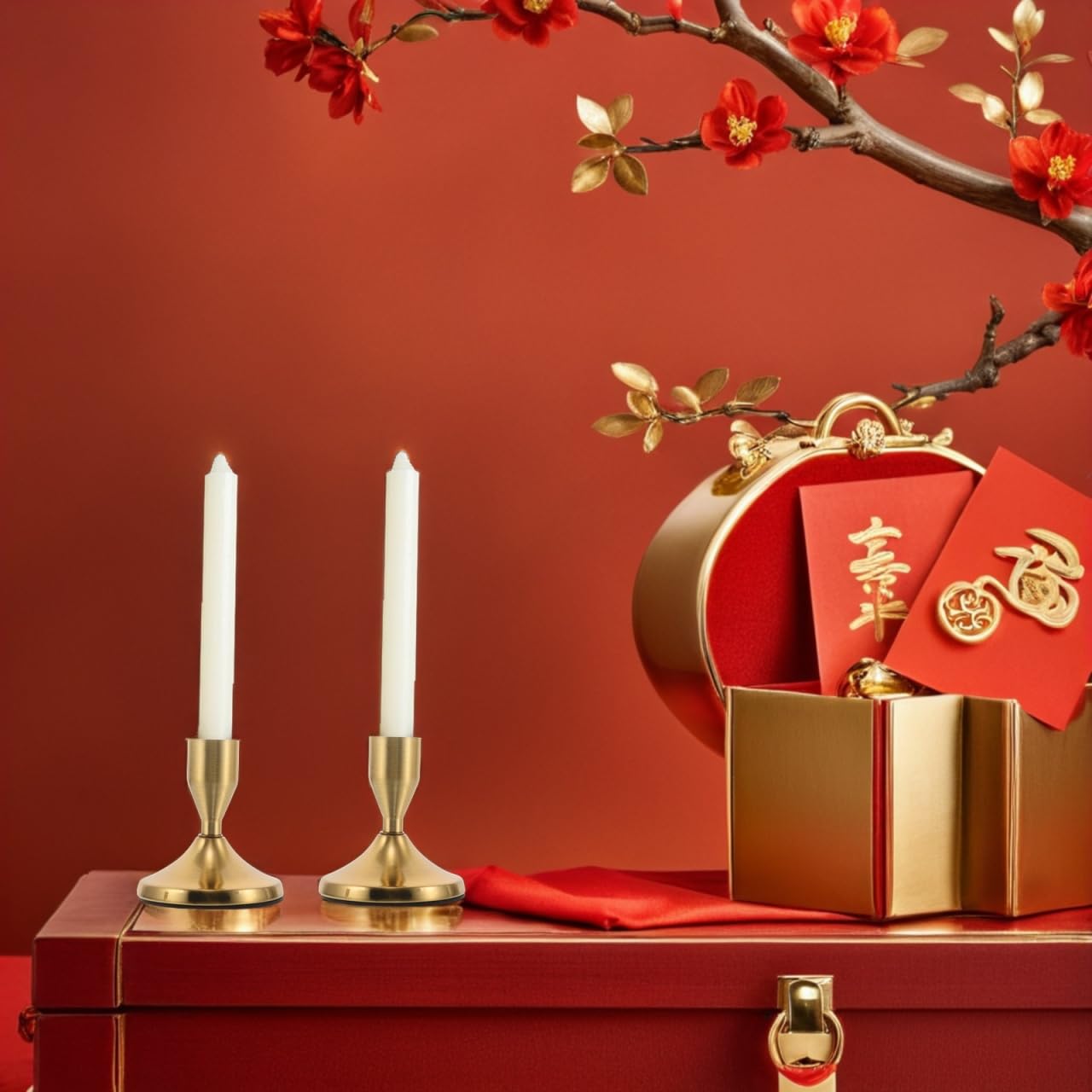 Amosfun Taper Candle Holders – Alloy Metal, 3.03 x 2.75 x 2.75 in, Flame-Stable & Table-Centerpiece Consistent for Wedding Reception, Christmas Dinner, Party Decor