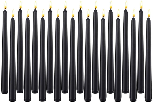 20-Pack Black Taper Candles Unscented, 10 Inch Tall Dinner Table Candlesticks for Halloween Gothic Centerpieces, Bulk Tapered Candles Long Burning Smokeless Dripless, Decorative Candle for Home Decor