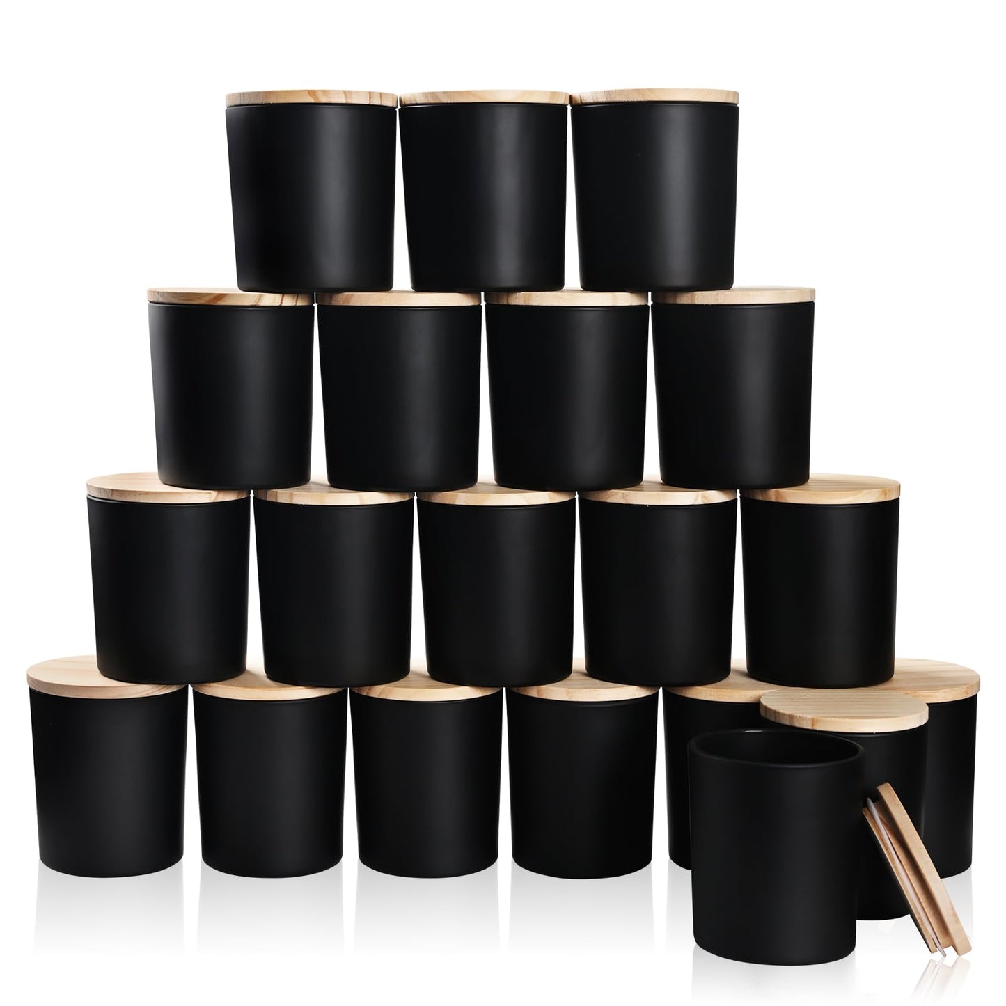 SHOWIN Thick Candle Jars for Making Candles 20 Pcs, 10 OZ Empty Jars with Wood Lids for Candle Making, Sample Container, Matte Black