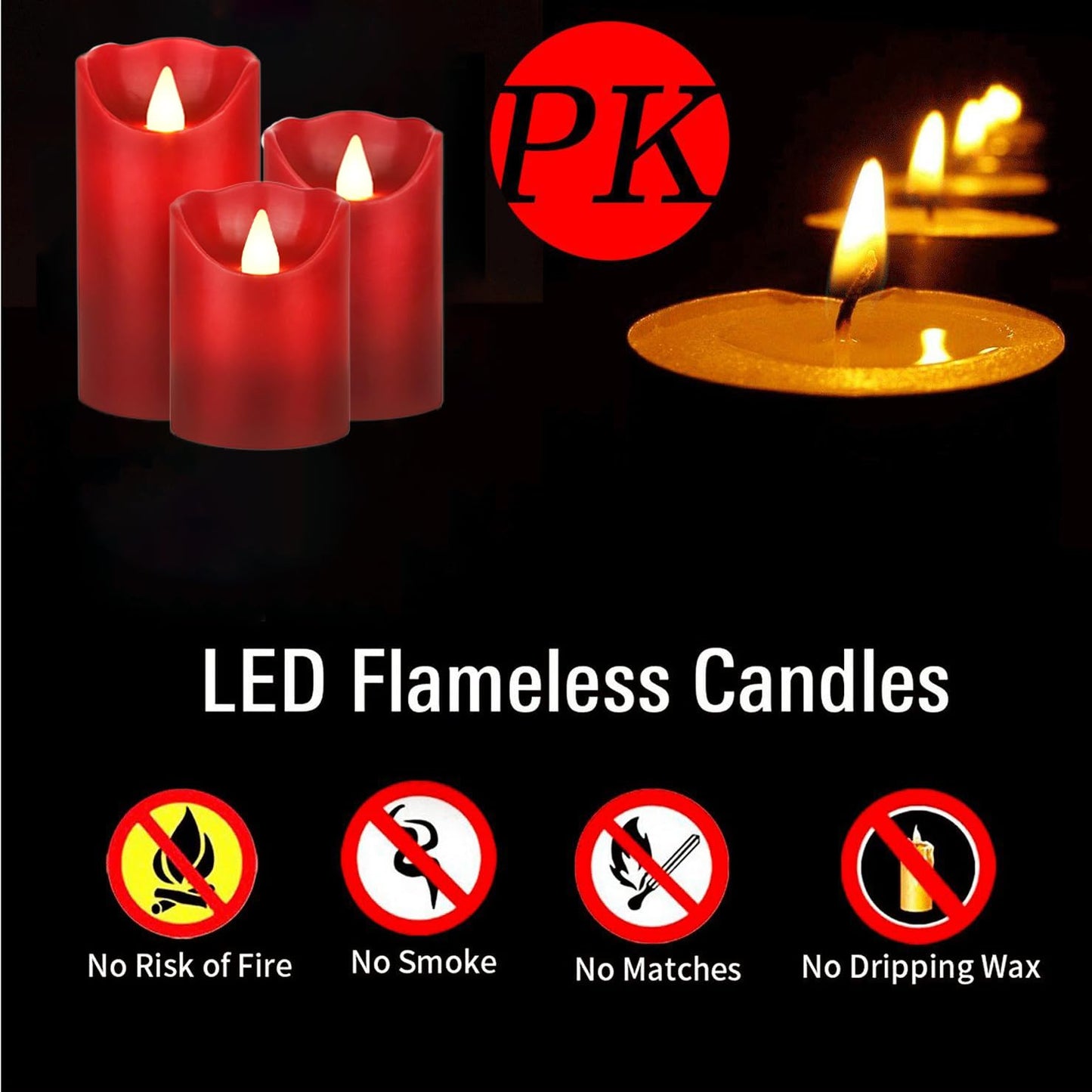 Biyanuo Flameless Battery Operated LED Candles with10key Button Remote Control 24-Hour Timer Set of 3 Electric Flickering Pillar Real Wax，Wedding, Party, Home Decoration (Red)