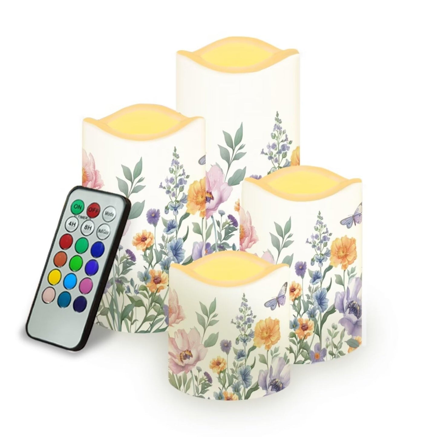 Uorisanigo Floral Flameless LED Candles with Remote and Timer - Set of 4 Electric Pillar Candles for Home Decor