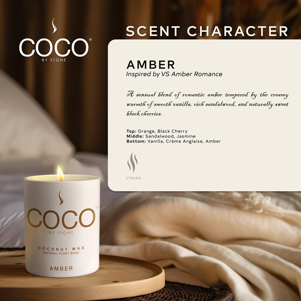 COCO by Stone 6.5oz Candle, Coconut Apricot Wax Candle for Home (Amber), Home Fragrance Product, 1-Wick Candle, Enhances Indoor Aroma, Vegan & Cruelty-Free, Clean Burning, Hand-Poured