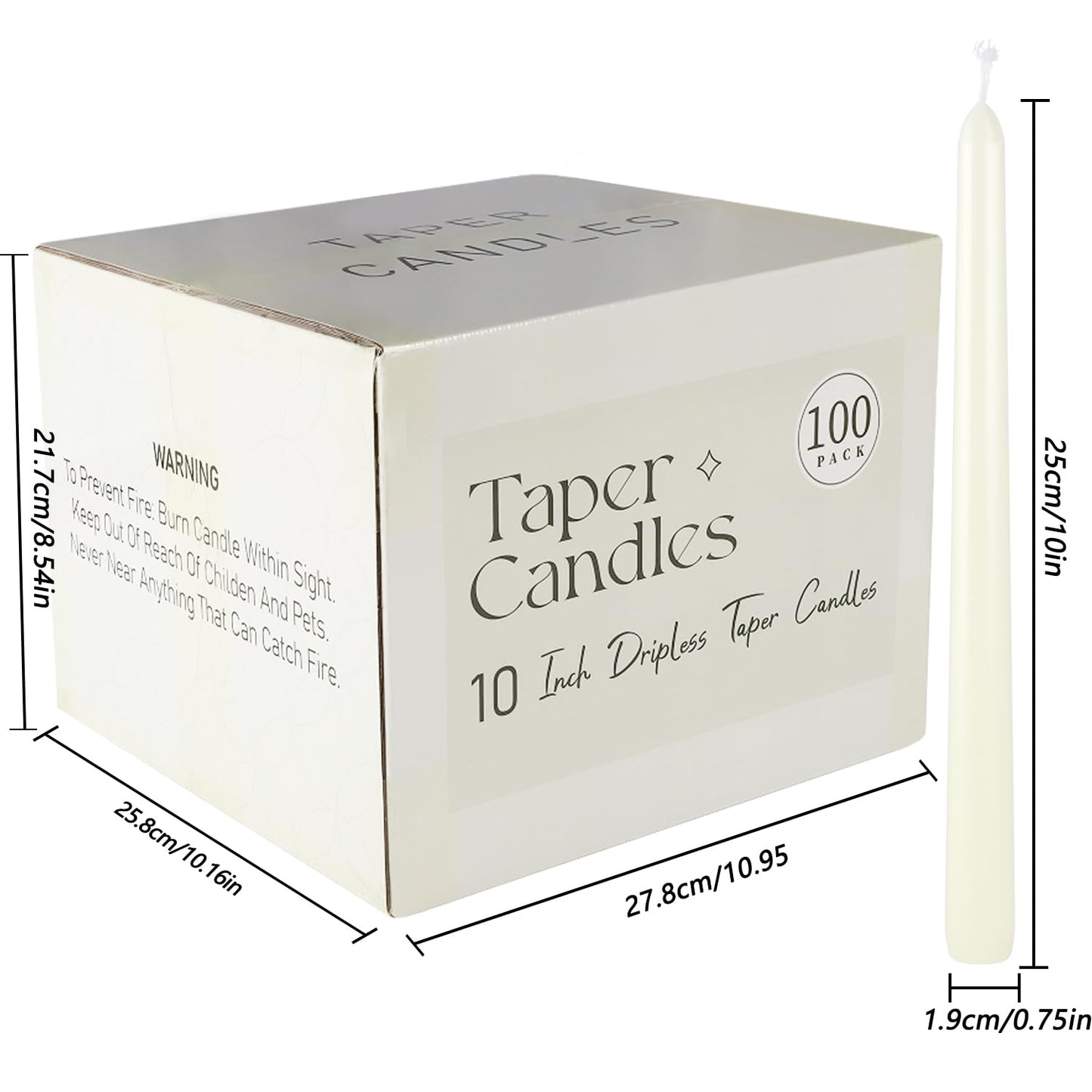 Pliadvbu 100 Pack Lvory Taper Candles 10 Inch, Dripless and Unscented Tall Table Candle for Home Decor, Dinner Candle for Thanksgiving, Christmas, Weddings… …