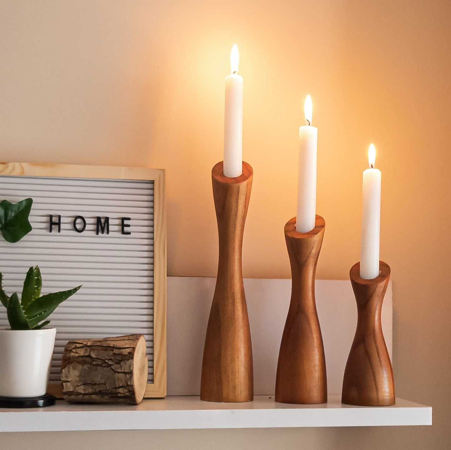 OLEEK wooden taper candle holders - wood taper candle holders for Table Centerpiece - wood candlestick holders (9", 8", 6") - wooden candlestick holder for 7/8" candle stick candlesticks holders woods