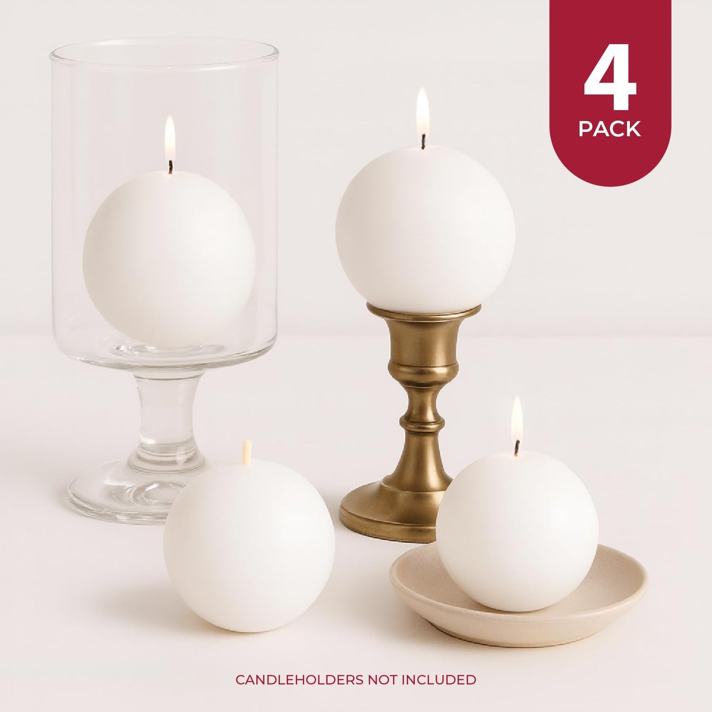 Biedermann & Sons White Round Candles (Set of 4), Unscented Dripless Balls, 2.5" Spheres, 8 Hour Burn, for Dinner Tables and Special Occasions