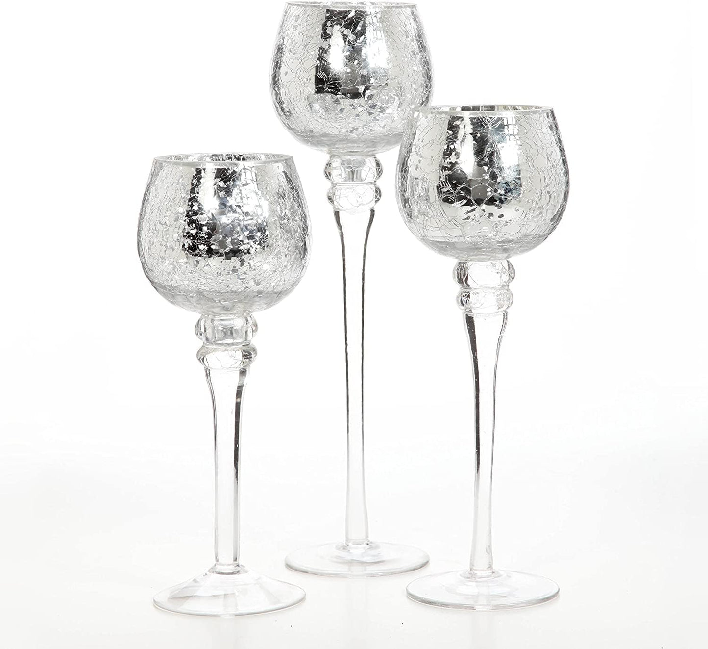 Hosley Set of 3 Metallic Crackle Glass Tealight Holders – 12", 10", 9" Elegant Home Decor, Ambient Lighting, Stylish Centerpieces & Gift Idea