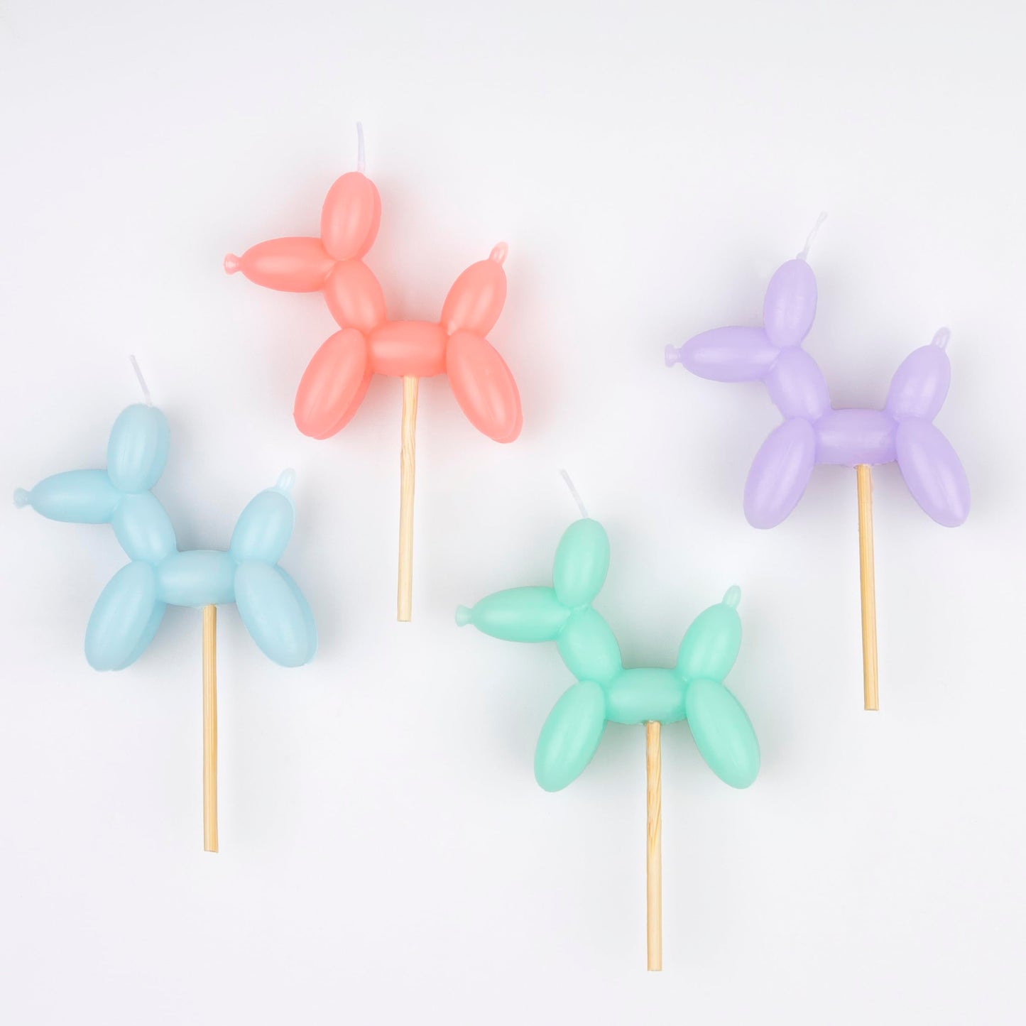 Meri Meri Balloon Dog Candles (Pack of 4), 4 Birthday Party Candles in Assorted Colors, 3.5" Tall, Unscented
