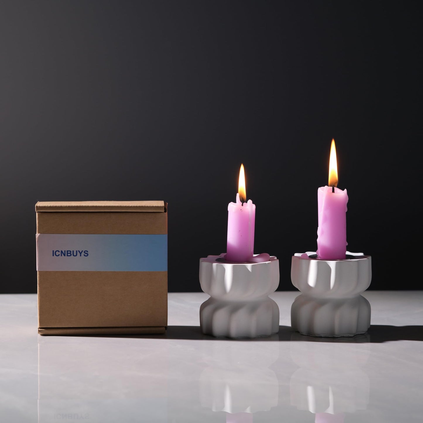 ICNBUYS Twizzle Twist Candle Holder, Decorative Candle Holder for Table Display, Romantic Decoration, Unique Home Décor Aesthetic, Housewarming Gift, Height 2.4 inches Set of 2 - Cement