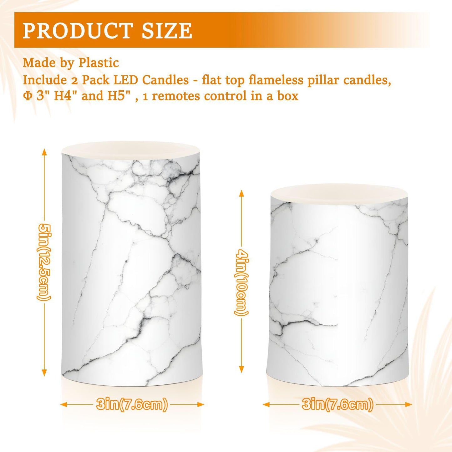 BOENLE Flickering Flameless Candles, White and Black Marble LED Candles with Remote Timer, Set of 2 Battery Operated Candle for Valentine Wedding Birthday