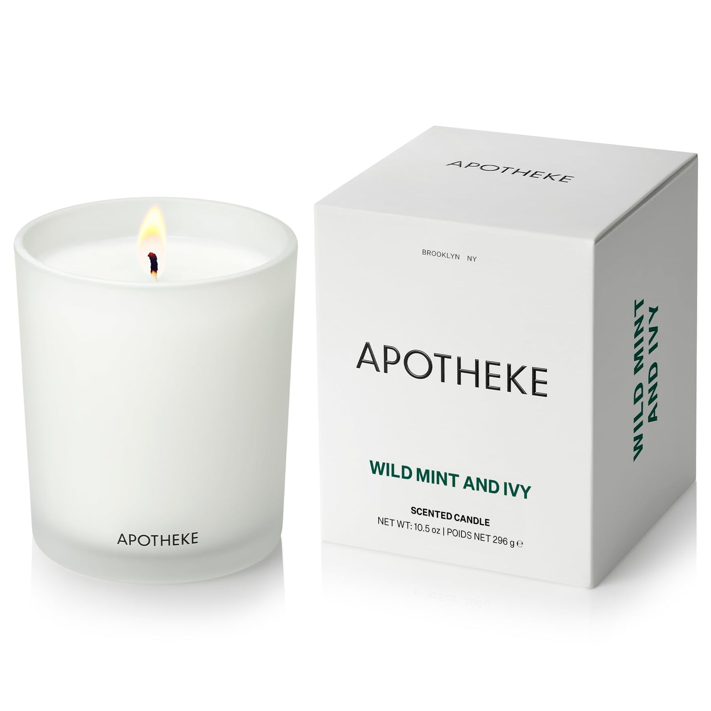 Apotheke Signature Scented Candles for Home, Wild Mint & Ivy - 10.5 oz - Soy Wax, Non Toxic, Large Jar White - Luxury Candle Gifts for Women & Men - Eucalyptus, Patchouli, Cedarwood, and Rose