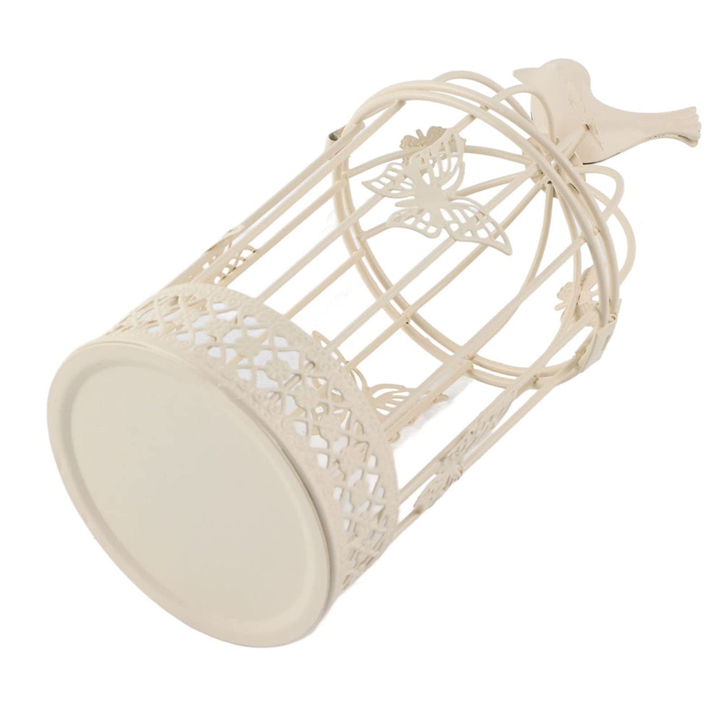 Kikumi Decorative Metal Candlestick for Table Centerpiece, 9.1 X 3.9 Inch Hollow Cage Shape Candlestick Bird Decoration Candlestick for Home Decoration (White)