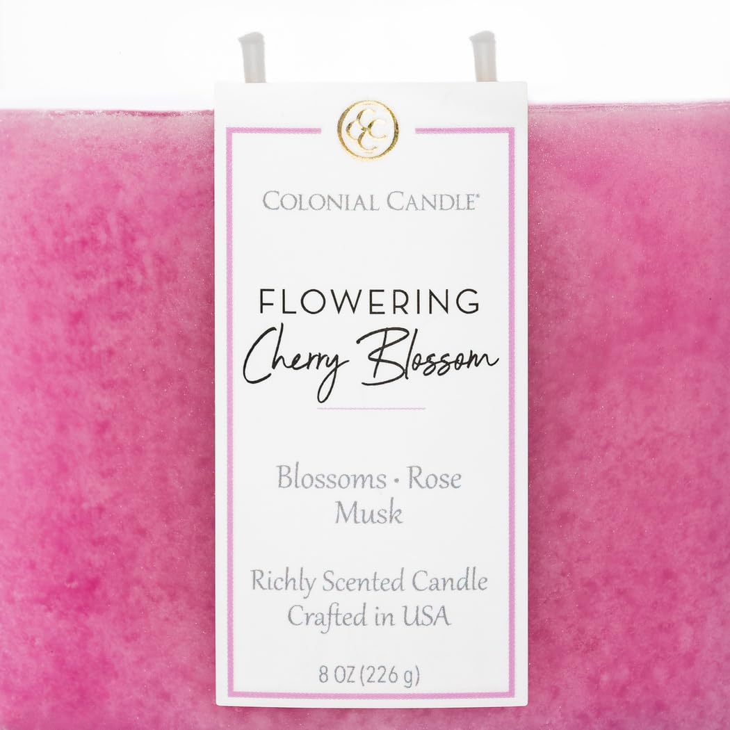 Colonial Candle Flowering Cherry Blossom Scented Candle Jar, Highly Fragranced Candles for Home Scented, Mottled Wax Candle, 2 Wick, 8 oz - Made in the USA