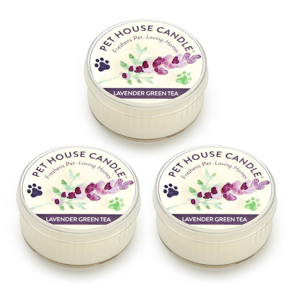 Pet House Mini Candles for Pet Odor, Plant Based, Dog and Cat Friendly Scented Candles, Lavender Green Tea Pack of 3