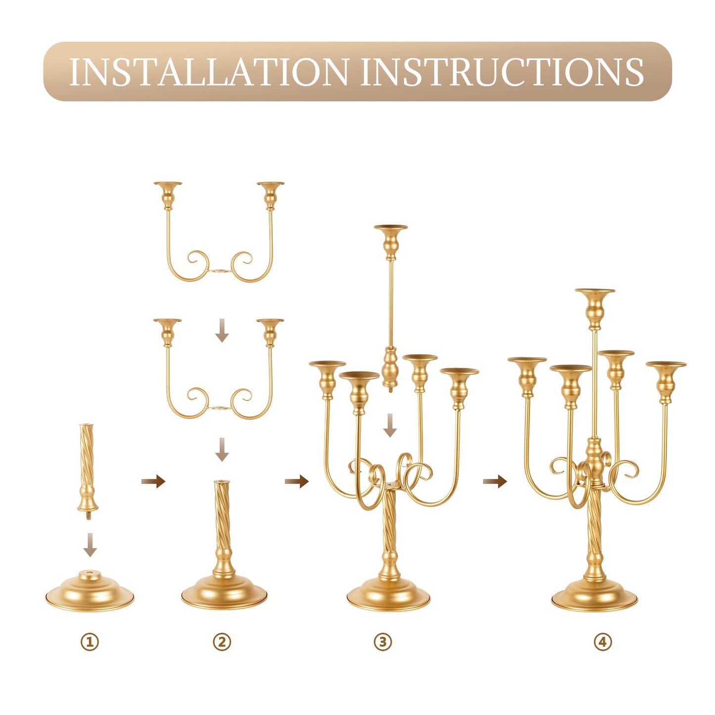 19.7in Gold Candelabra Centerpieces for Tables, 2Pcs Metal Tall Candle Holder for Taper Candles, 5 Arm Candlestick Holder for Wedding Centerpiece Decor Party Event Reception Decoration