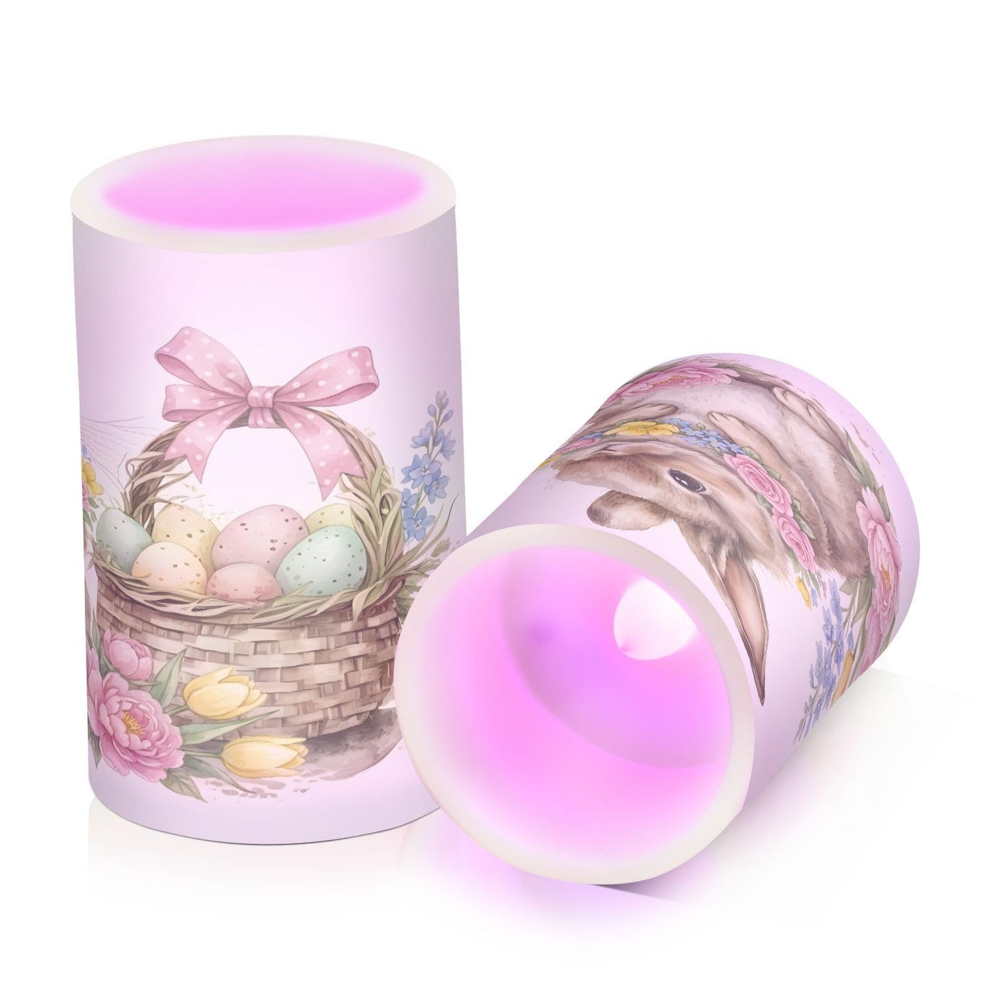 ALAZA Cute Watercolour Little Rabbit Easter Flickering Flameless Candles Battery Operated with Remote Timer,Tea Light Candles LED Pillar Votive Candles Set of 2 for Outdoor Indoor Decorations