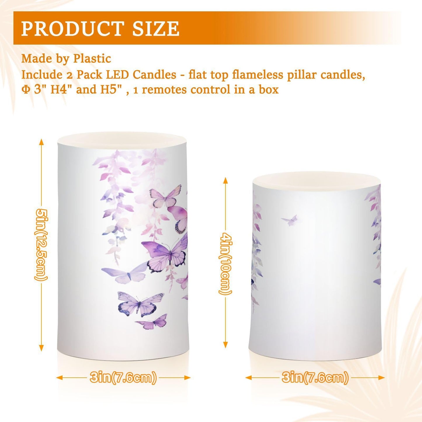 BOENLE Flickering Flameless Candles, Butterflies Purple LED Candles with Remote Timer, Set of 2 Battery Operated Candle for Valentine Wedding Birthday
