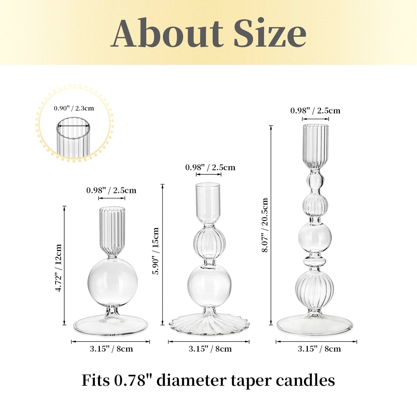 Hewory Glass Candlestick Holders Set: 3PCS Clear Candle Holder Taper Candle Holders Bulk, Crystal Ribbed Candle Sticks Holder Decor for Table Centerpiece Wedding Christmas Thanksgiving Dinner