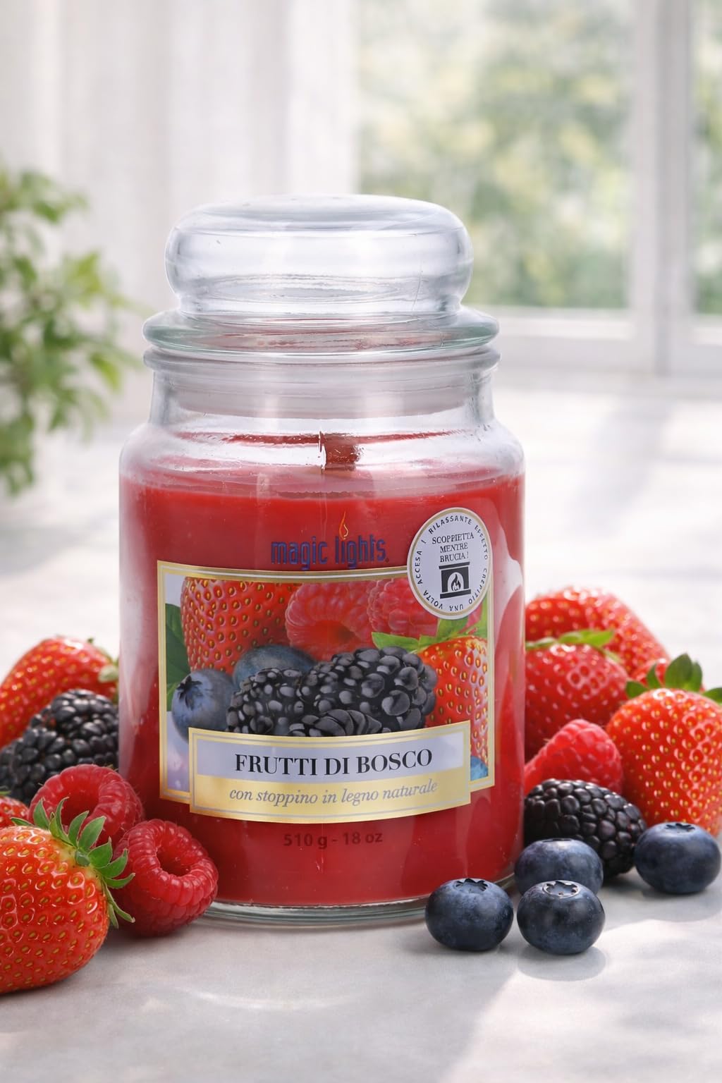 Candle jar 510g Berries with Natural Wood Wick, Made in Italy