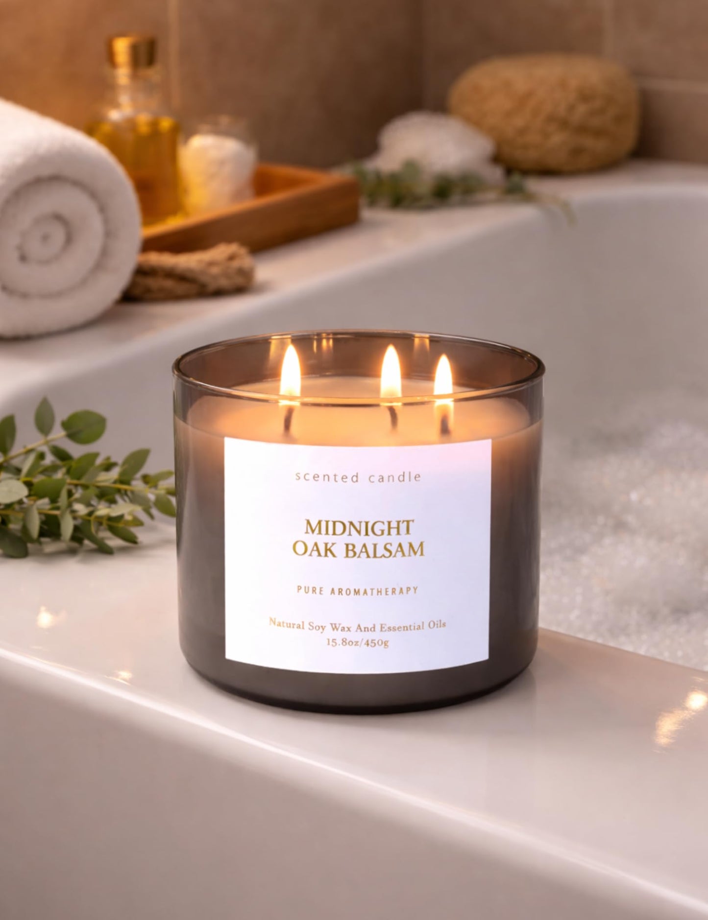 Midnight Oak Balsam 3-Wick Scented Candle | 15.8 oz Large Balsam Cedar Woodsy Soy Wax Candle for Home | Forest Calming Scented Candle | Clean Burning, Long Lasting | Candle Gift for Men & Women