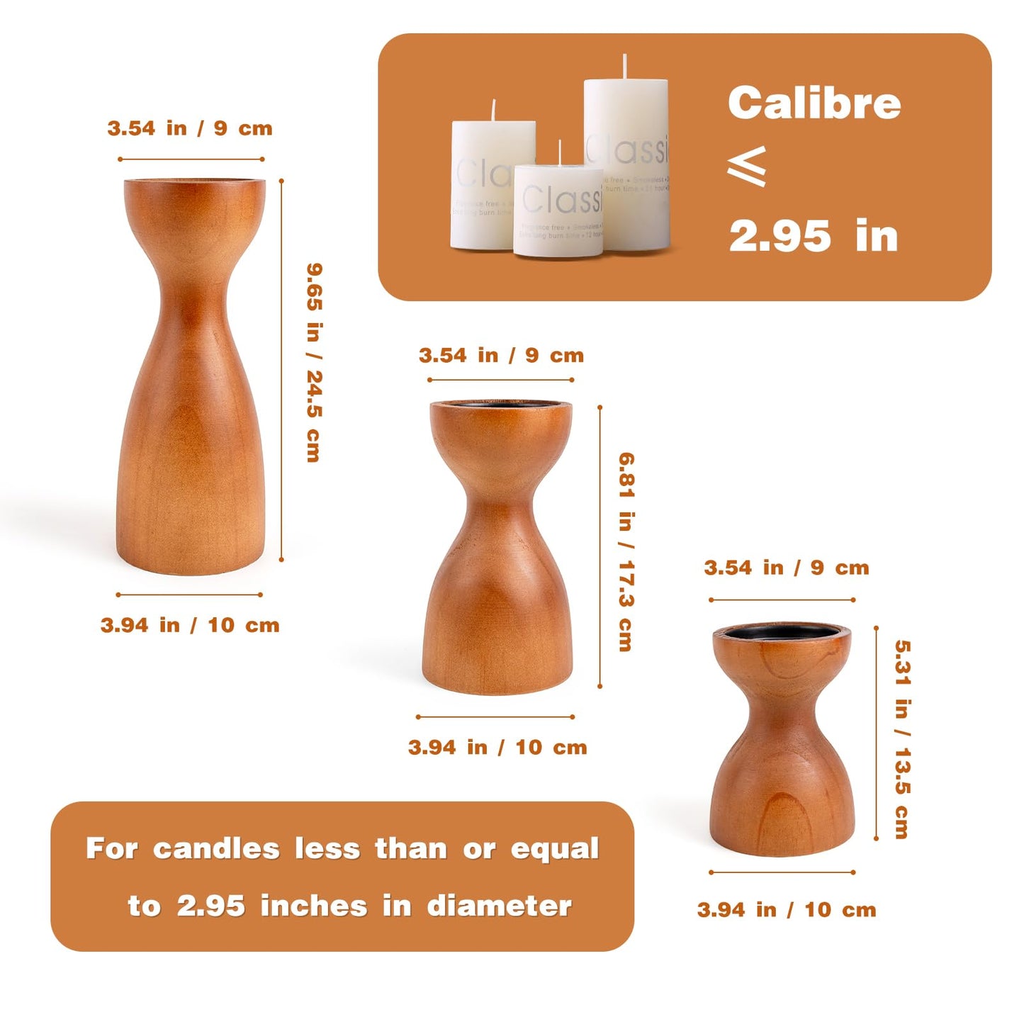 Set of 3 Farmhouse Wooden Candle Holders for Pillar Candles , Brown Rustic Wood Pillar Candle Stands Table Centerpiece Decor for Fireplace, Living, and Dining Room