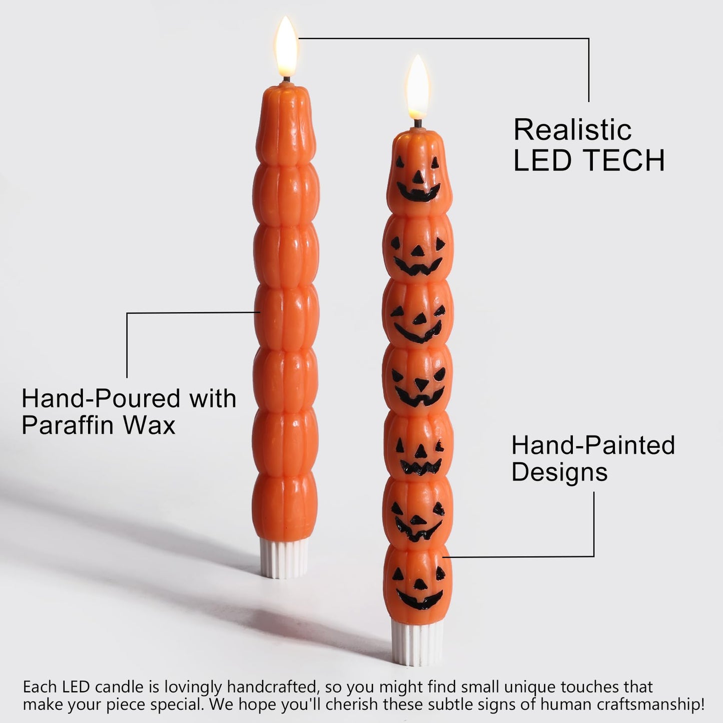 Eywamage Halloween Flameless Taper Candles with Remote, Orange Pumpkin LED Candlesticks Battery Operated Flickering Real Wax Set of 4