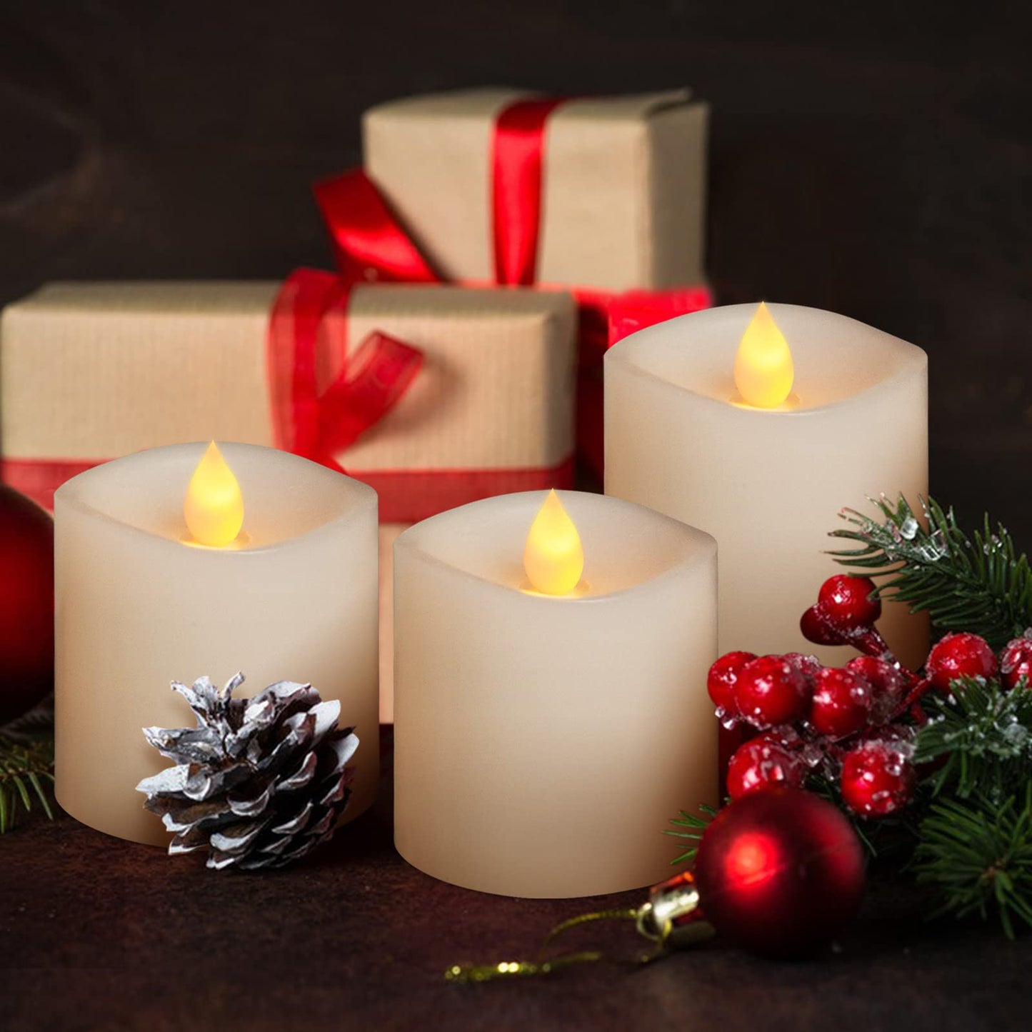 ASLDOIWEH 3x3 Flickering Flameless Candles Set of 3, 2AA Battery Life 600 Hours Battery Candles Flickering with Timer,3 inch Flameless Candles with Remote for Indoor/Outdoor, White