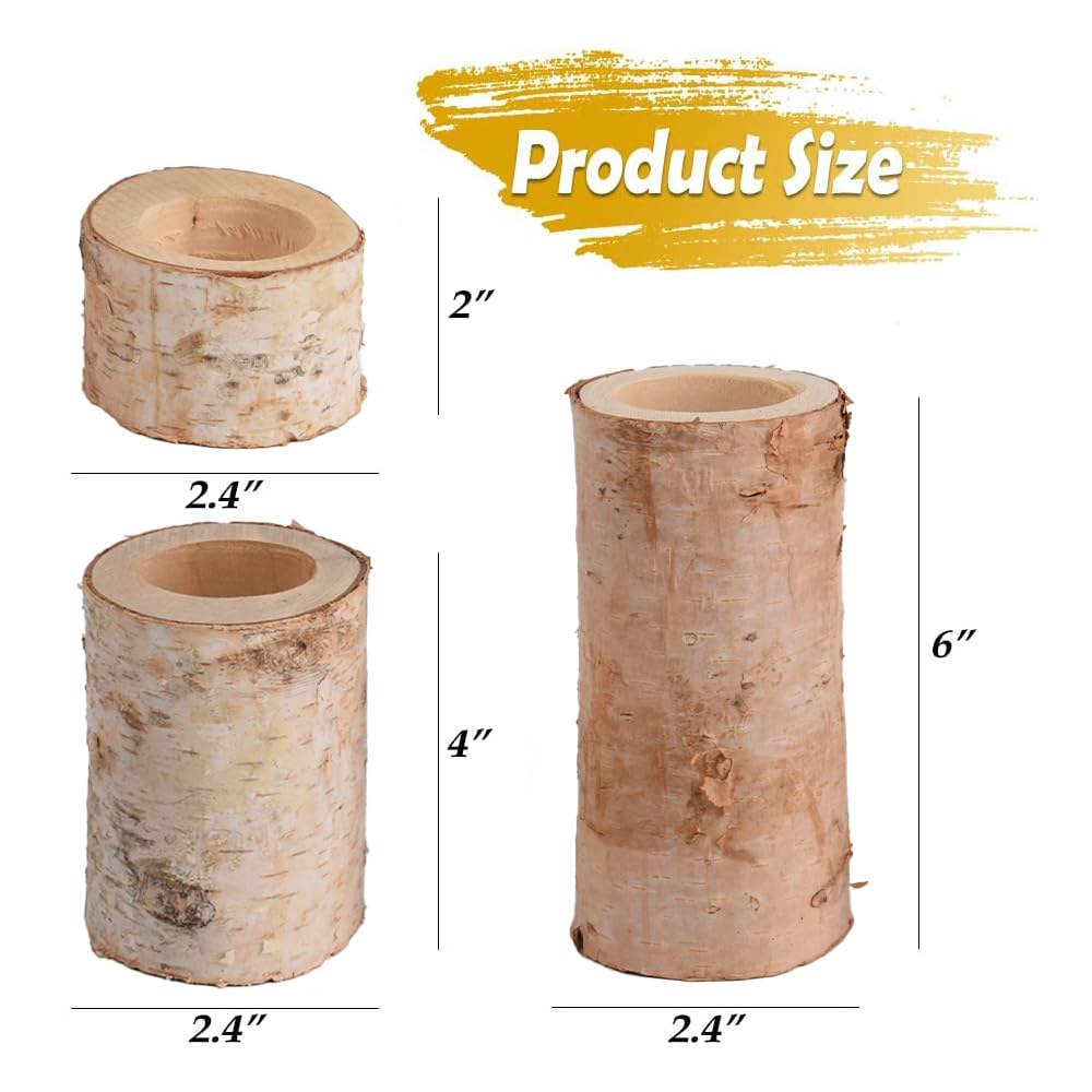 Hagao Birch Wooden Tea Light Candle Holders, Personalized Votive Tealight Holder for Wedding Party Birthday Holiday Set of 3 (2",4",6")