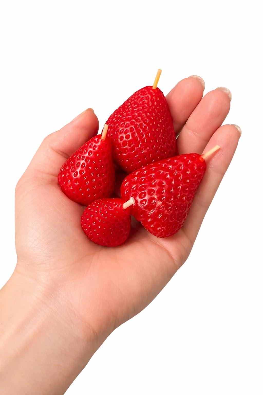 Handmade Beeswax Cake Candles with Cotton Wicks – Eco-Friendly Strawberry Shaped Candles for Parties, Weddings, Cupcakes, Celebrations (Strawberries)