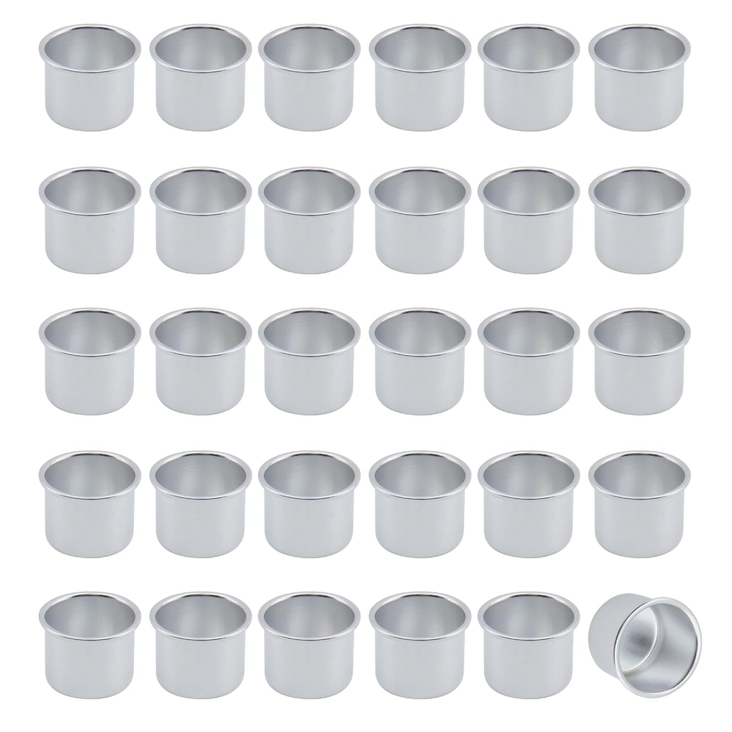 Pastlla 30Pcs Candle Cups Holders, 0.7 x 1 Inch Aluminum Metal Candlestick Holder Cup, Candle Inserts Drip Protectors for Wax Dripping Jar Candle Ramadan Valentine Christmas, Gold & Platinum (Silver
