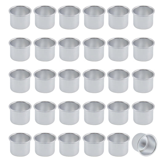 Pastlla 30Pcs Candle Cups Holders, 0.7 x 1 Inch Aluminum Metal Candlestick Holder Cup, Candle Inserts Drip Protectors for Wax Dripping Jar Candle Ramadan Valentine Christmas, Gold & Platinum (Silver