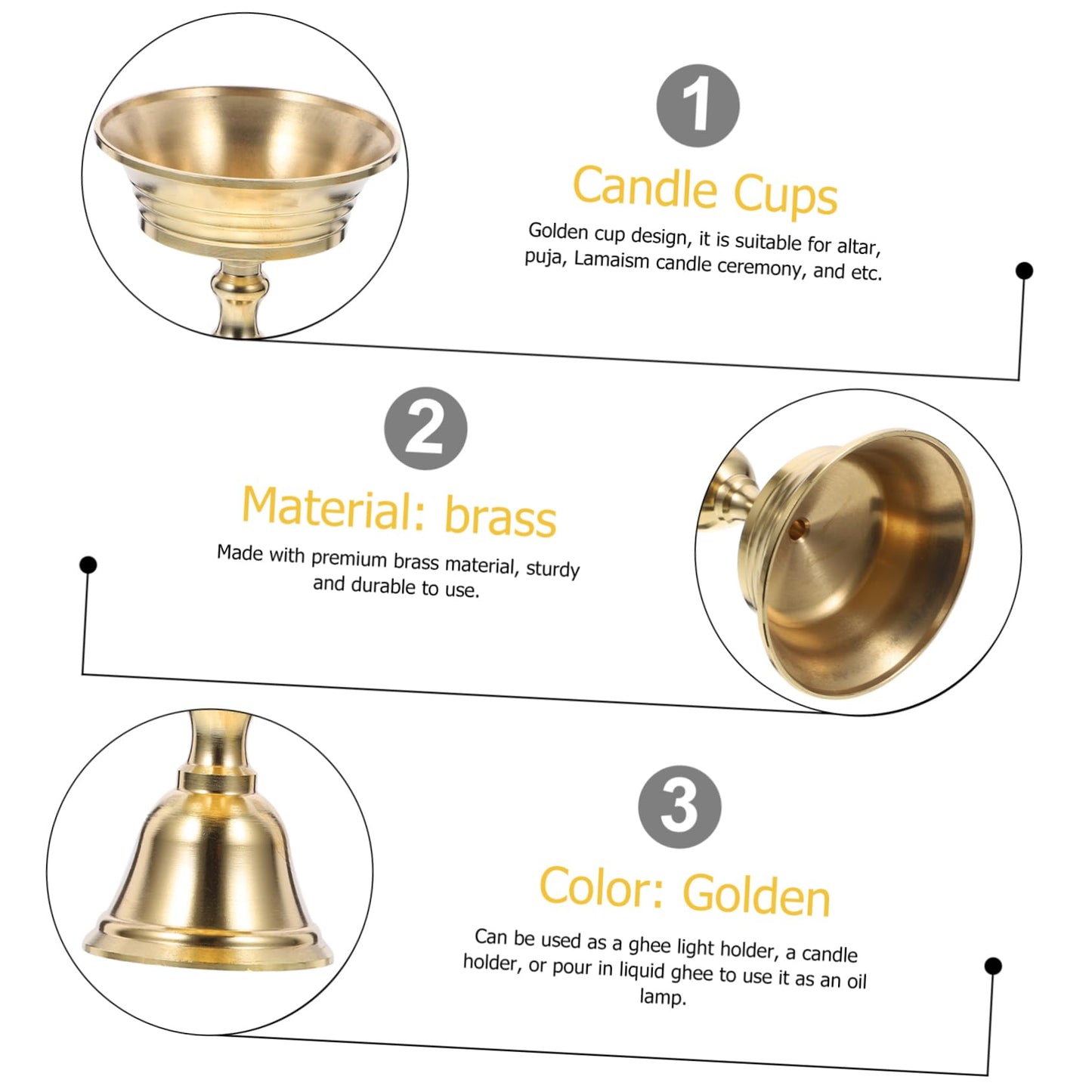 MINAOLULUS 6pcs Brass Solid Liquid Ghee Holder Dual-use Candle Cup Holder for Modern Decor Elegant Tea Light Stand