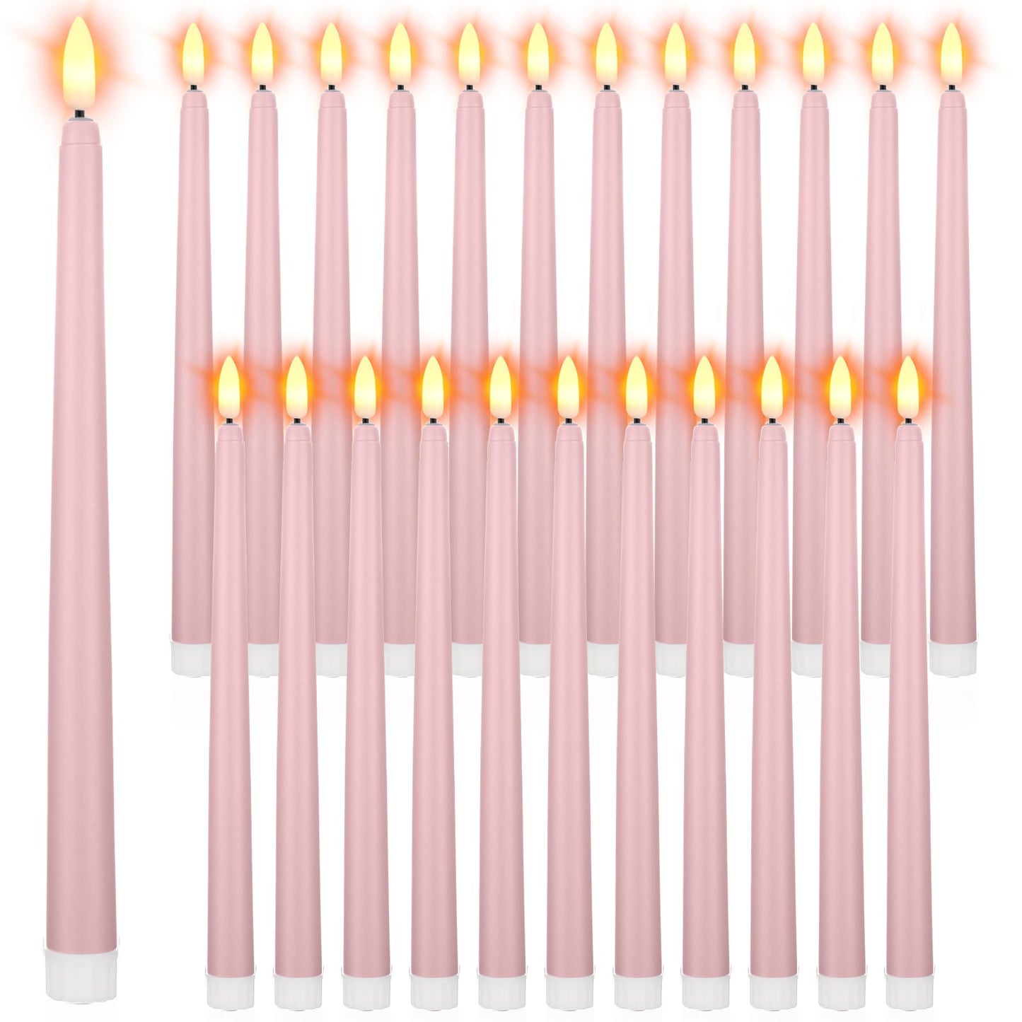 Macarrie 24 Packs Flameless Taper Candles Battery Operated Fake 11 Inch Long Candlelight LED Flameless Candlesticks Flickering Tapered for Spring Summer Wedding(Pink)
