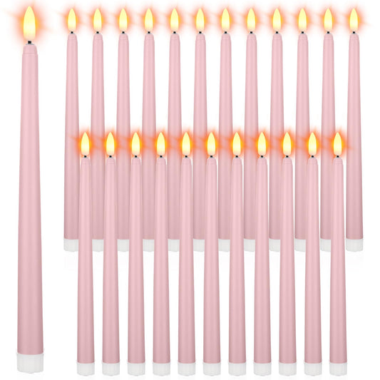 Macarrie 24 Packs Flameless Taper Candles Battery Operated Fake 11 Inch Long Candlelight LED Flameless Candlesticks Flickering Tapered for Spring Summer Wedding(Pink)