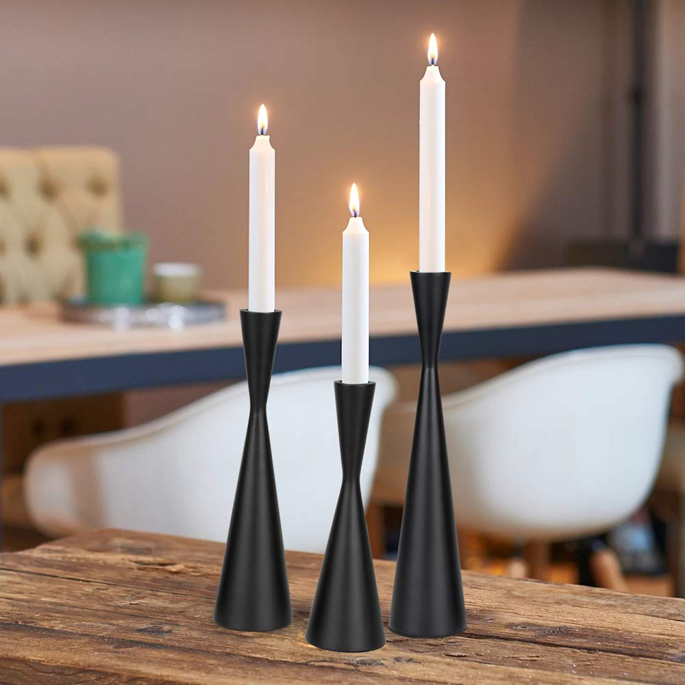Vixdonos Taper Candlestick Holders Metal Candle Holders Set of 3 Table Decorative Candle Stand for Wedding, Dinning, Party,Home Decor (Matte Black)