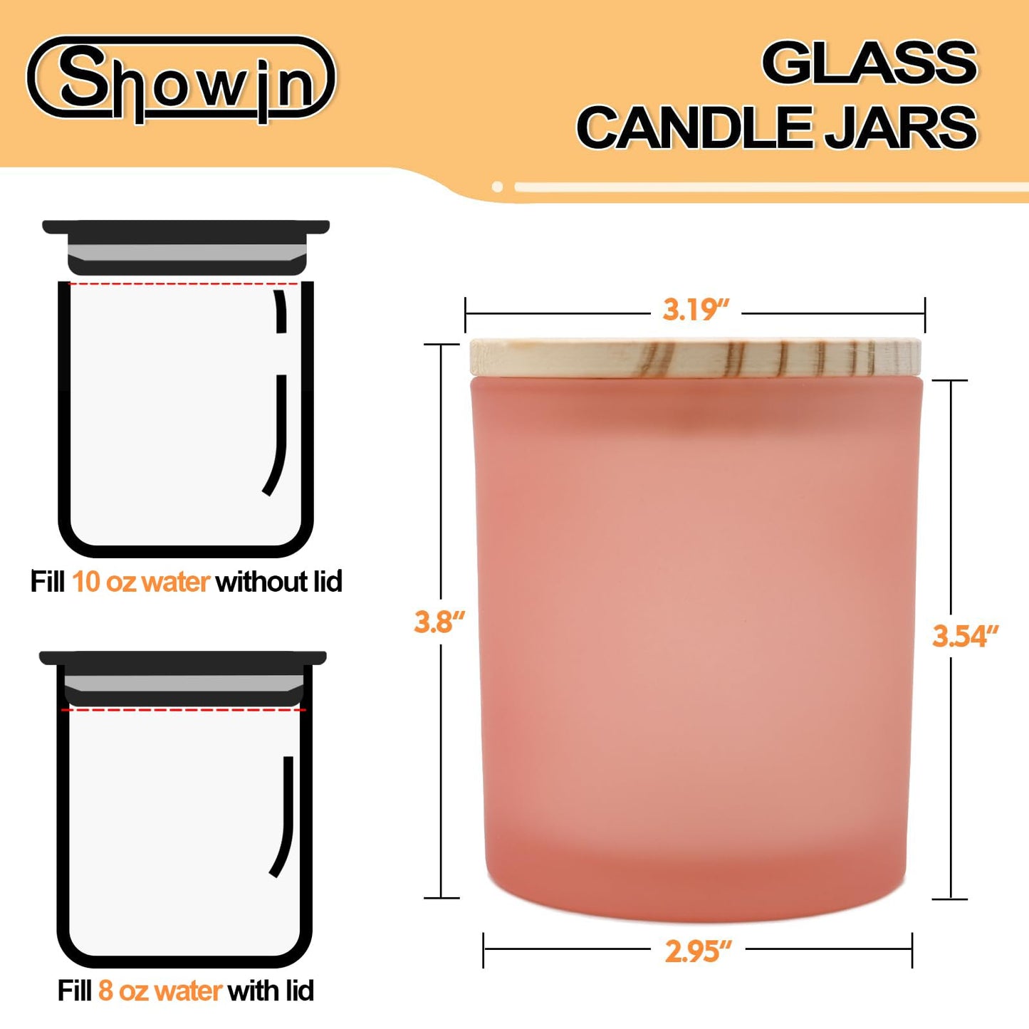 SHOWIN 10 OZ Thick Candle Jars for Making Candles 15 Pcs, Empty Jars with Wood Lids for Candle Making, Sample Container, Frosted Pink