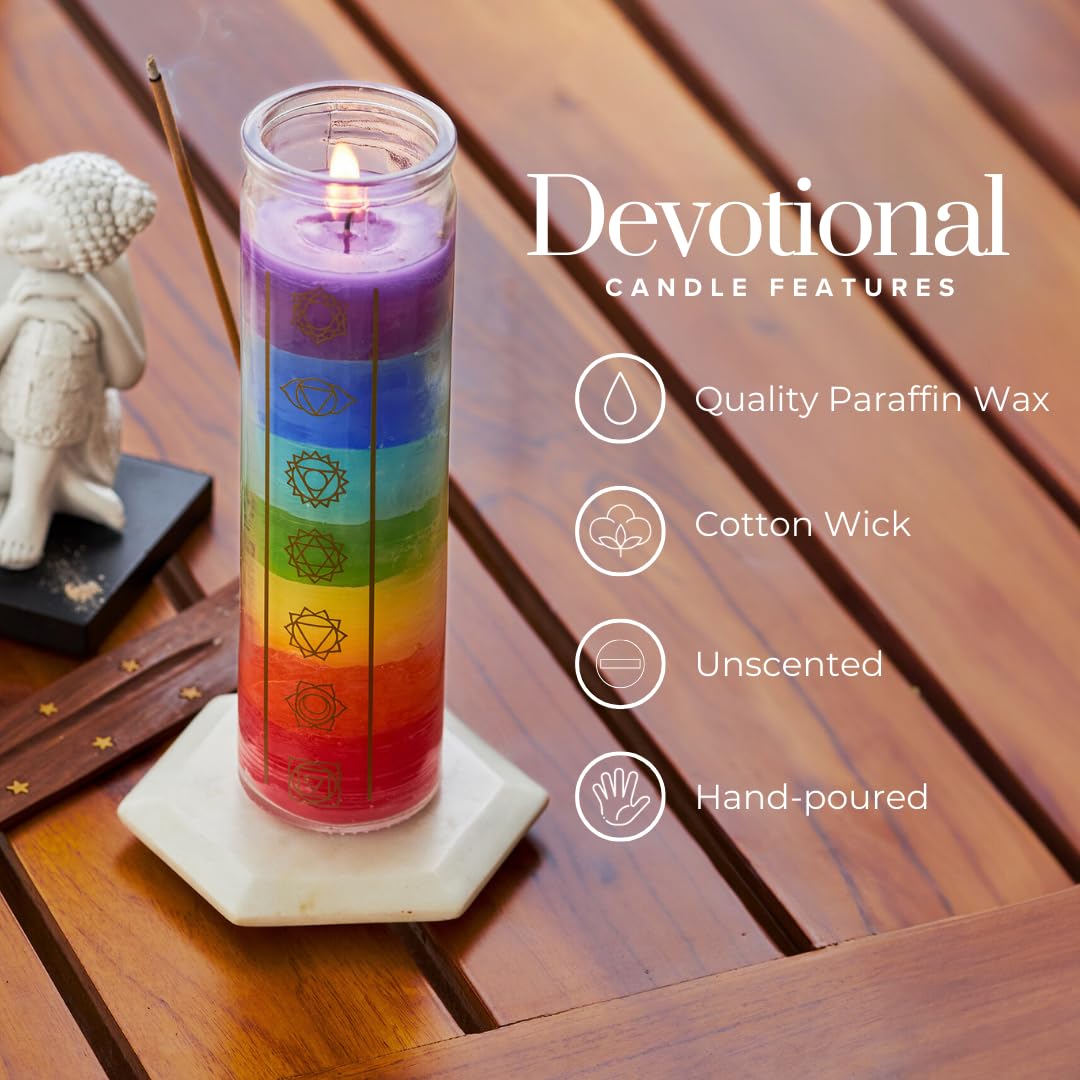 Simply Soson 2x8 inch 7 Chakra Candle in Glass Jar - Unscented, Promotes Positive Energy, Meditation & Relaxation