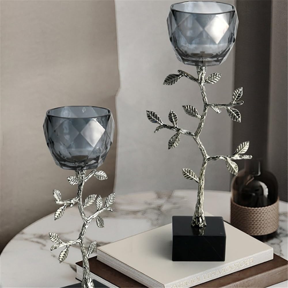 Candlesticks Light Luxury Glass Candlestick Ornaments Home High-end Living Room Desktop Aromatherapy Decorative Candle Holder Decorative Candlestick(Small)