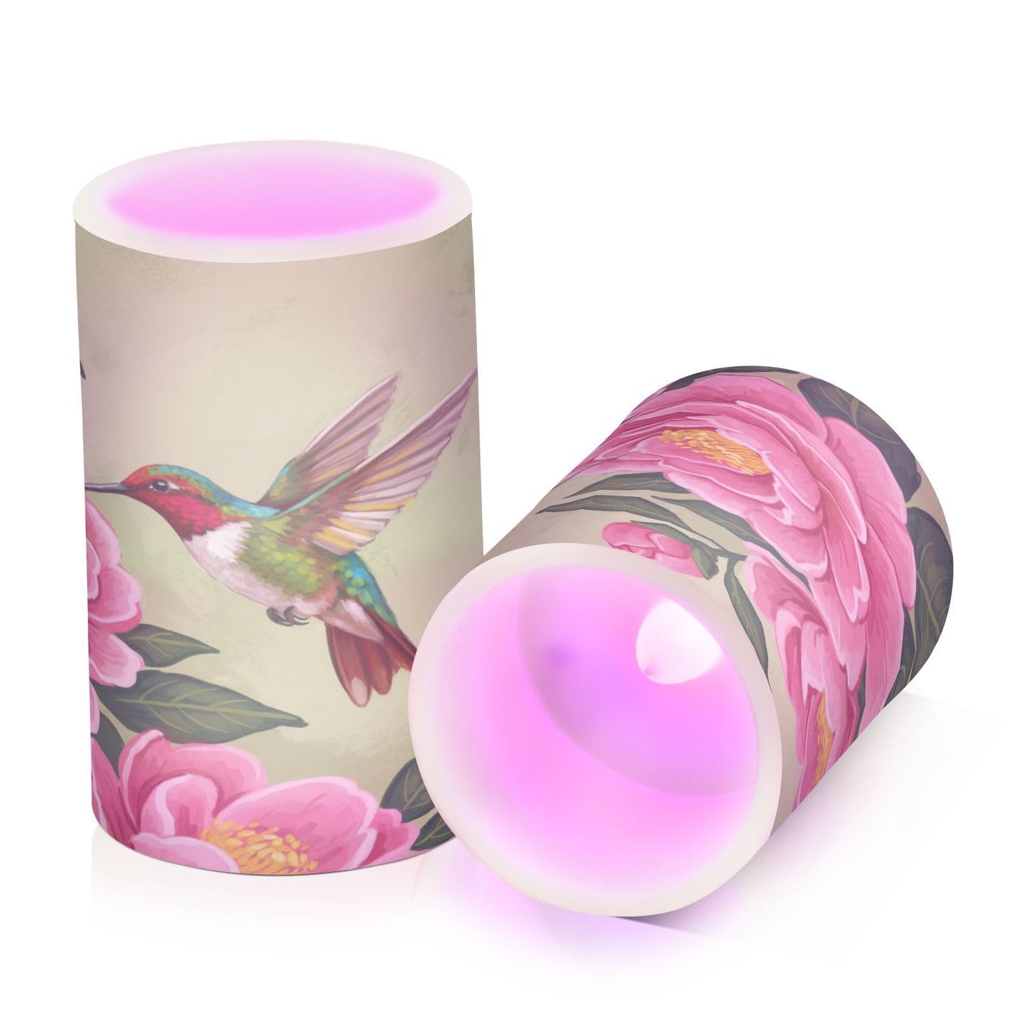 ALAZA Red Roses and A Small Bird Hummingbirds Flickering Flameless Candles Battery Operated with Remote Timer,Tea Light Candles LED Pillar Votive Candles Set of 2 for Outdoor Indoor Decorations
