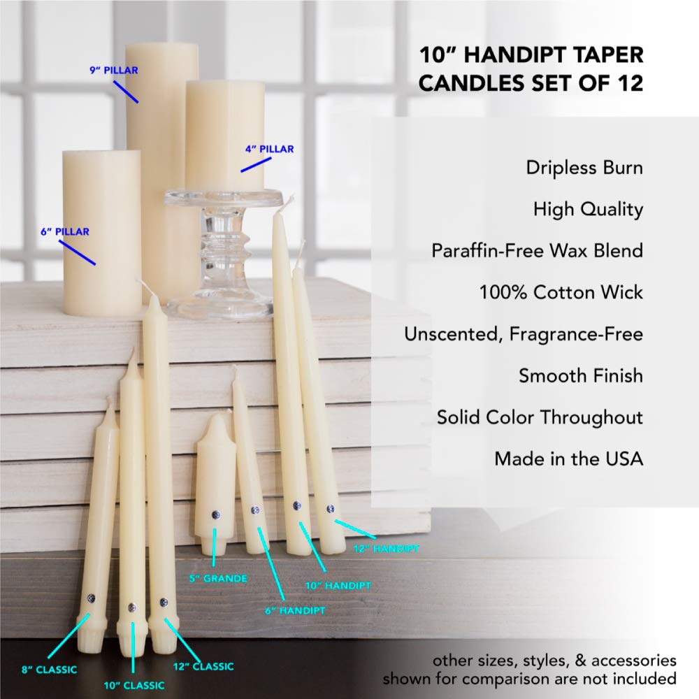 Colonial Candle Unscented Taper Candle, Classic Collection, Coastal Blue, 12 in, Pack of 12 - Up to 10 Hours Burn