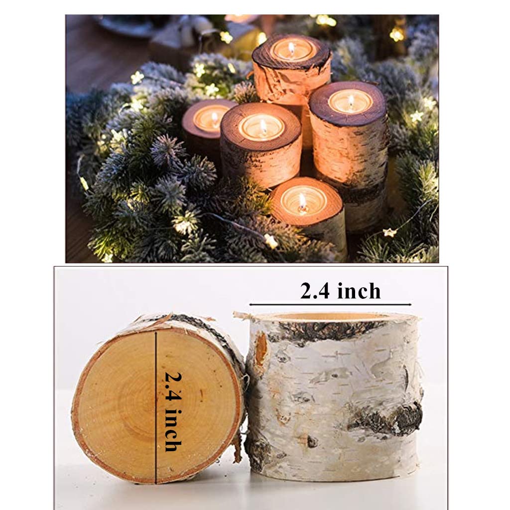 Rustic Wedding Birch Log Tealight Candle Holder Wood Table Decor Wooden Candle Holder Party Decoration (Pack of 3(Assorted Height))