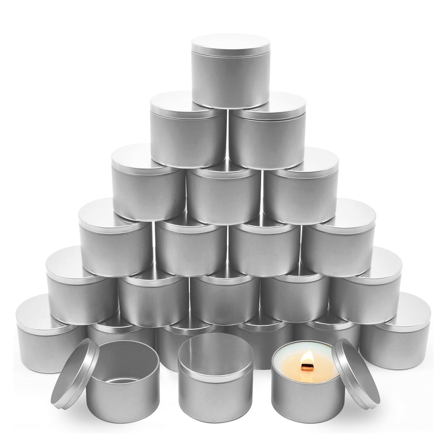 YJHSS 24-Pack 8oz Candle Tins with Lids, Metal Candle Jars for Candle Making, Empty Containers Vessels Bulk for Small Business & Beginners DIY Storage -Silver