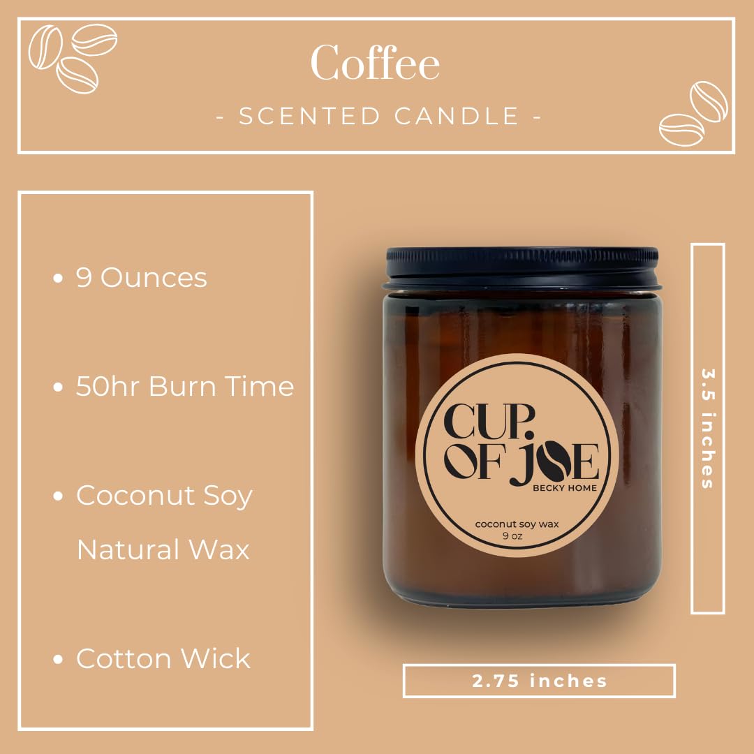 Becky Home 9 oz Coffee Scented Candle, Fresh Espresso Candle, Macchiato Coffee Candles, Large Jar Candles for Women, Gift for Men and Women, Amber Glass