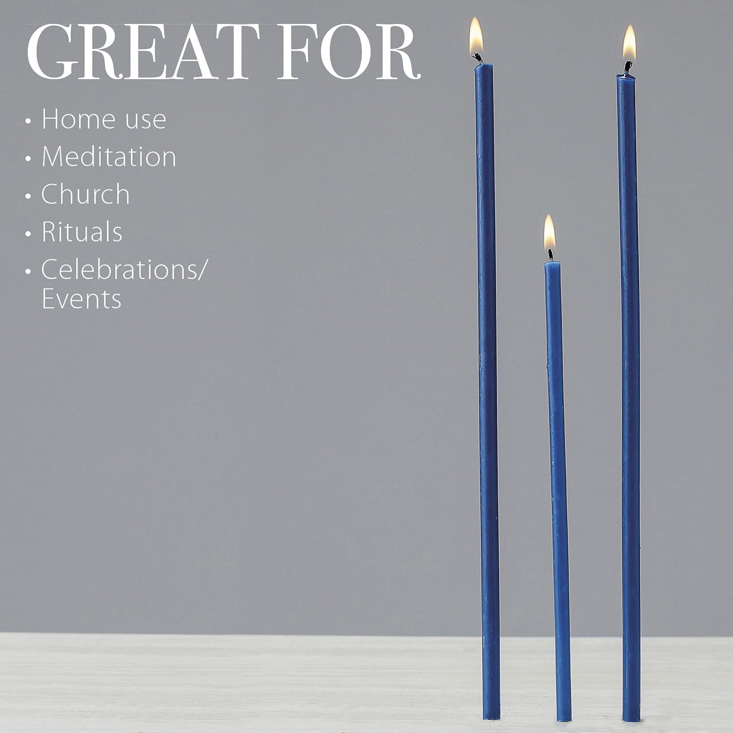 Danilovo Thin Taper Beeswax Candles - No-Drip, Smoke-Less, Tall, Decorative, Honey Scented Candles Ideal for Church Prayer, Rituals, Decor or Birthday – 6.3”x0.2” (Blue, 100pcs)