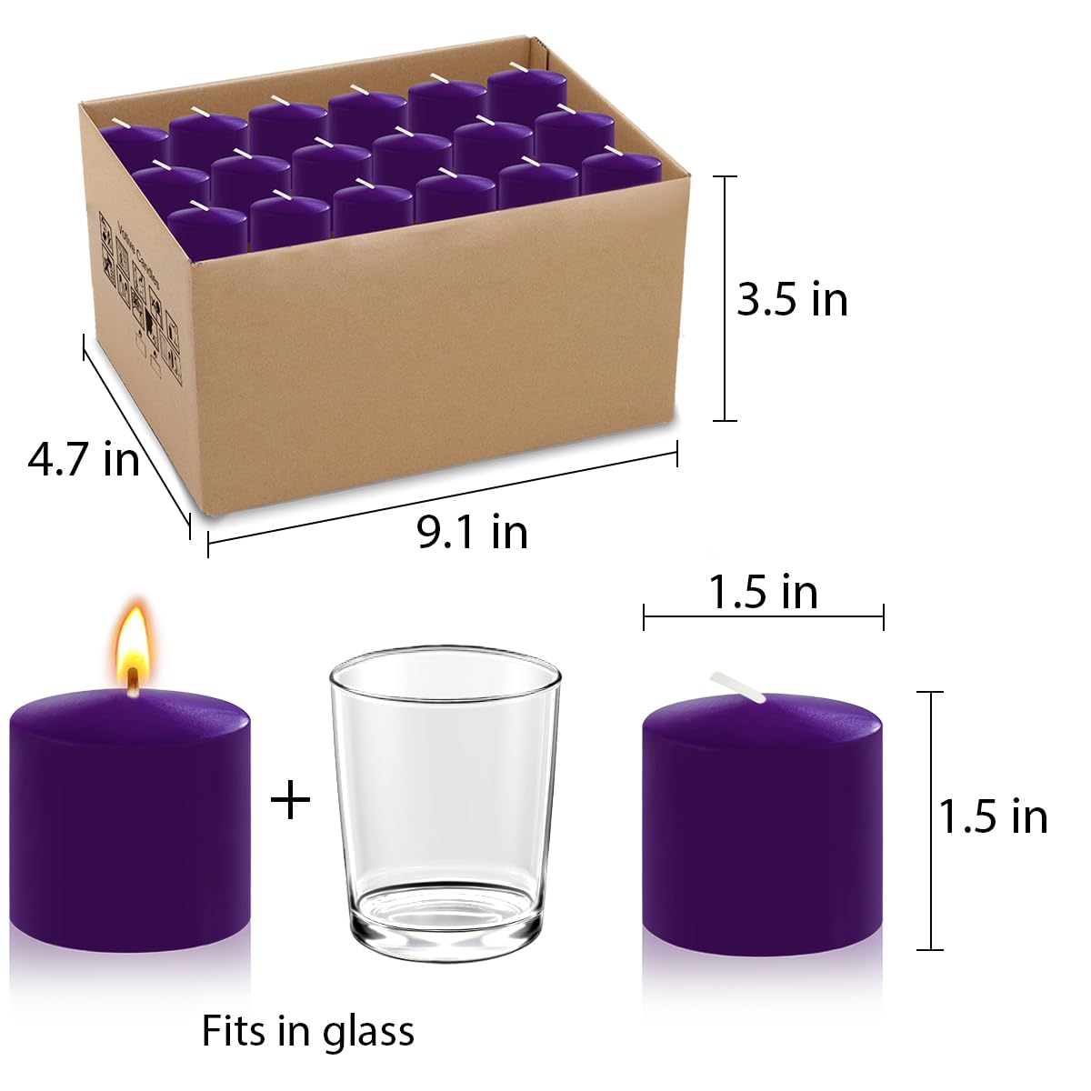 10 Hour Purple Votive Candles for Weddings Party Spa and Emergency, Set of 36 Unscented Bulk Candles for Restaurants and Home Decoration