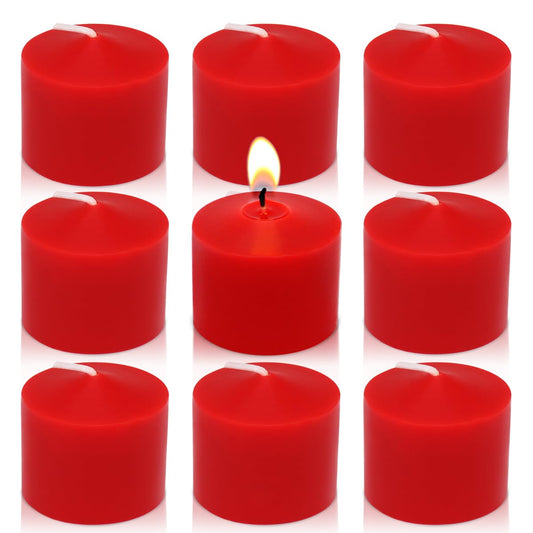 Red Votive Candles, 9 Packs Unscented Small Solid Colored Votives for Wedding, Holiday Party, Home Dinner Table Decoration (8 Hour), 1.5" D x 1.25" H