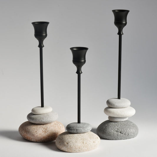 3 Pack Modern Tapered Candlestick Holders with Removable Cup, Handmade Stone Look Candle Holder, Weighted Base Resin Candle Sticks Holder Decor for Dining Table, Mantel & Home